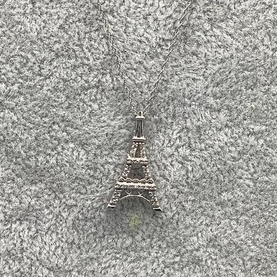 10K White Gold Eiffel Tower Necklace