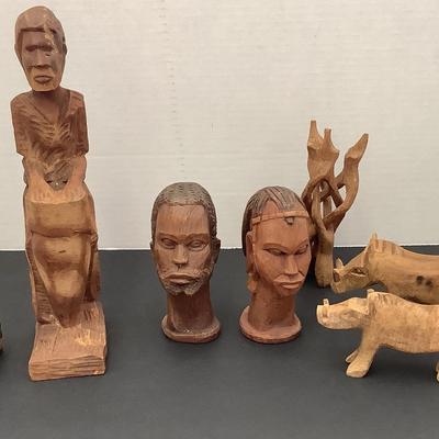 Set Of Seven Hand Carved African Art