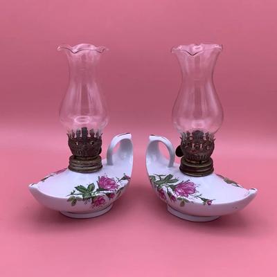 Pair of Vintage Porcelain Oil Lamps