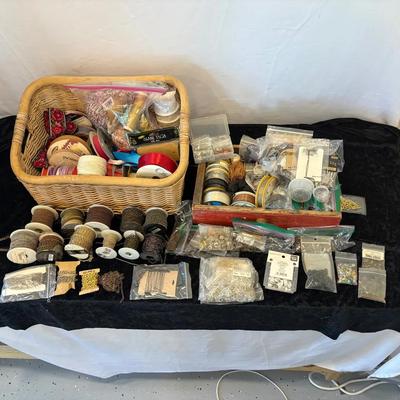 Large Mix Of Jewelry Wire, Chains, Beads, Ribbon & Various Hardware