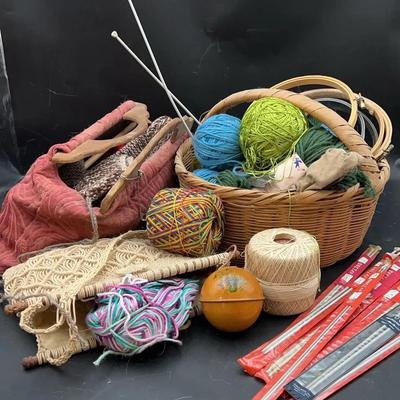 Basket Of Knitting and Crocheting Supplies
