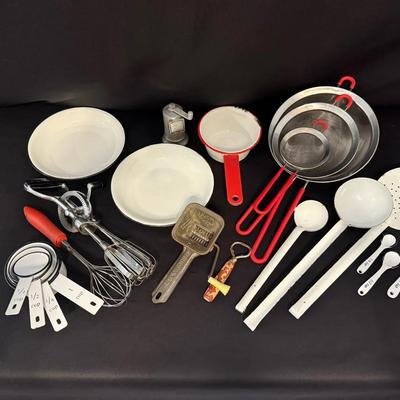 Collection Of Metal Kitchen Utensils And Vintage Collectibles
