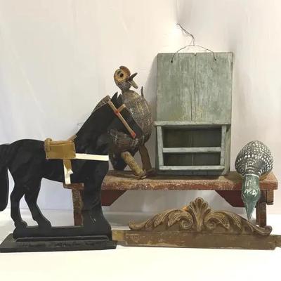 Wooden Horse, Wooden shelf, Wooden Loon Decor & Woven Turkey