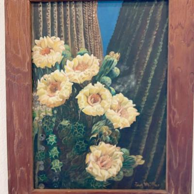Oil Painting of Saguro Desert Cactus Flowers