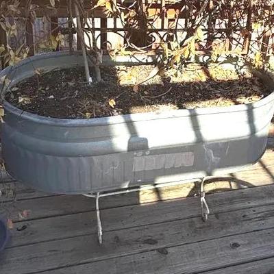 Galvanized Metal Water Trough Planter On A Stand