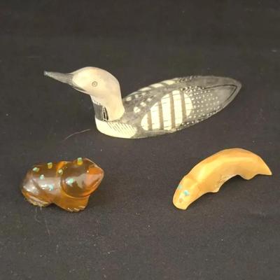 Native American Carved Fetishes Including Loon Signed By Fred Mayac