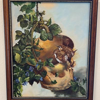 Ruby Evans “Bird On Waterpail” Painting