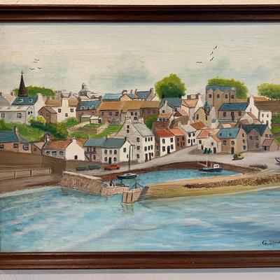 Framed Waterfront Painting