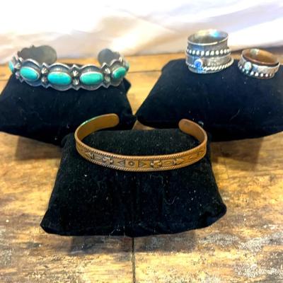Turquoise And Metal Cuff and Stone Ring