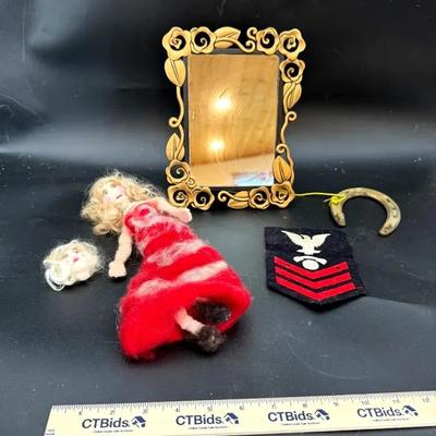 Handmade Doll, Mirror, Horse Shoe, Military Patch