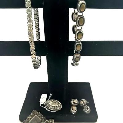 Sterling Silver Bracelets, Earrings And Pendant 71.4g Total