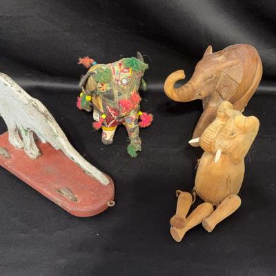 Vintage Elephant Carvings and Pull Toy