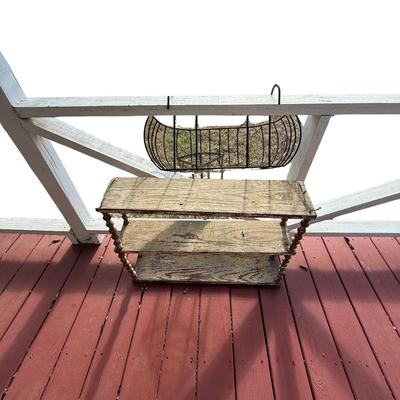 Metal Plant Stand, Metal Hanging Basket For Porch Rail, Wooden Shelf