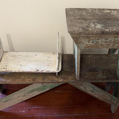 Assorted Vintage Wooden Benches And Shelf