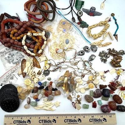Assorted Jewelry Making Items, Beads, Stones, Shells