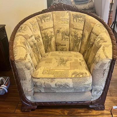Wooden And Upholstry Elephant Chair