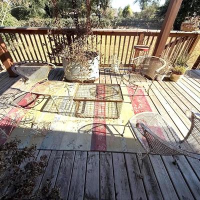 Assorted Metal Patio Furniture - Chairs (3), Small Tiered Plant Stand, Wire Table Base