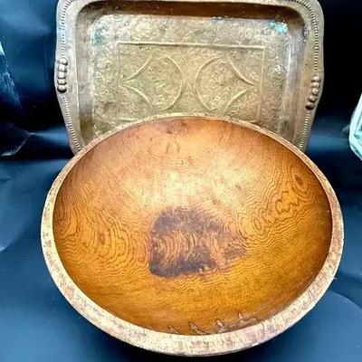 Copper Tray & Wood Bowl