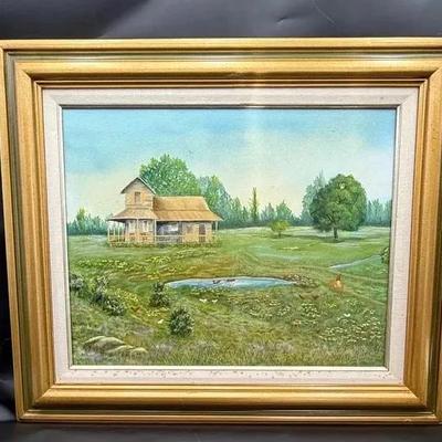 Custom Framed Hand painted Farmhouse Scene