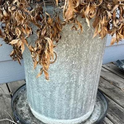 Galvanized Trash Can Planter With Drip Pan Base