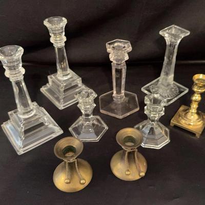 Assortment Of Glass And Brass-like Candle Stick Holders