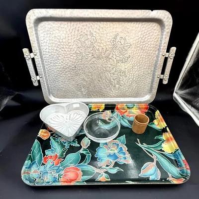 Trays (2), Heart Mold, Small Pottery Vessel