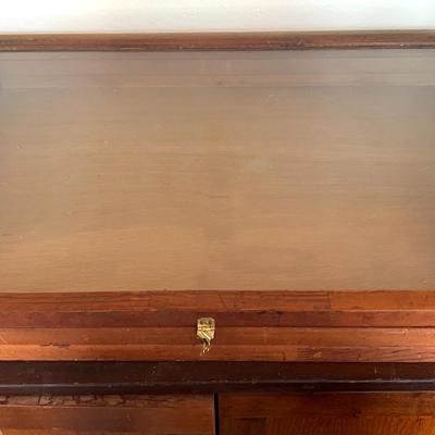 Vintage Wooden Display Case With GLASS TOP