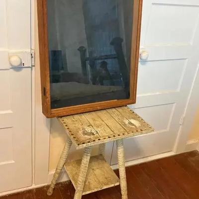 Vintage Side Table And Old Wooden Shadow Box