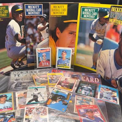 Beckett Baseball Monthly Periodicals (1990, 1991) and Selection Of Trading Cards