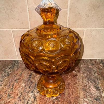 Vintage Amber Moon And Stars Candy Jar