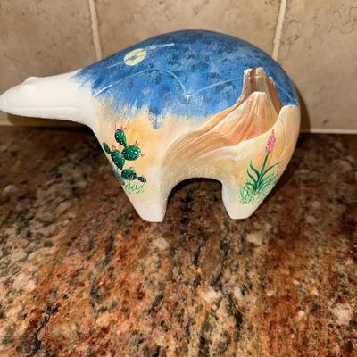 Painted Pottery Bear Signed