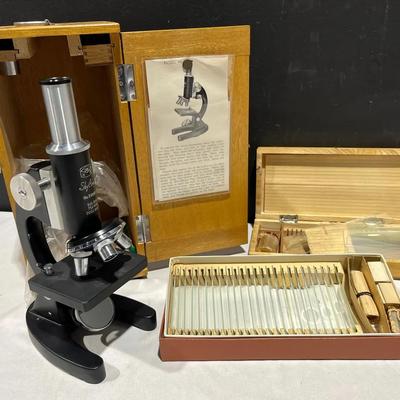 Vintage Skyline Boxed Microscope & Slides