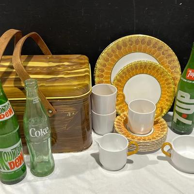 Vintage Lenoxware Sunflower Dishes, National Can Metal Picnic Basket + More
