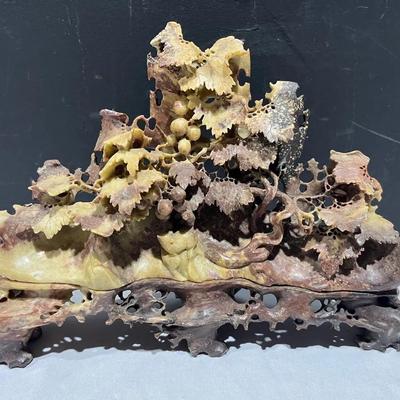 Vintage Antique Chinese Hand Carved Jade Stone Statue