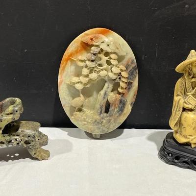 Chinese ShouShan Stone Carving + More Hand Carved Statues