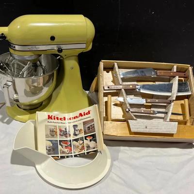 Vintage KitchenAid Mixer With Attachments + Vernco Knife Set