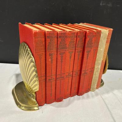 1927 The Worlds One Hundred Best Short Stories Volumes + Brass Shell Bookends