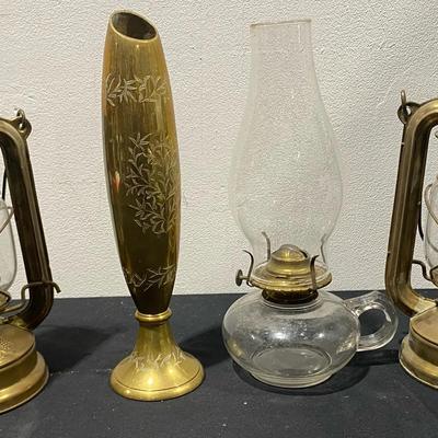 Vintage Oil Lamp, Oil Lanterns, & Vase
