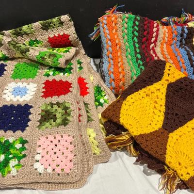 Vintage 3 Colorful Crocheted Afghans