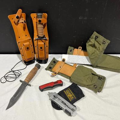 (2) Ontario Air Force Survival Tactical Hunting Pilot Blade Sheathed Knives + More