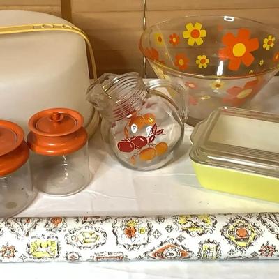 Mid Century Orange & Yellow Kitchen Items