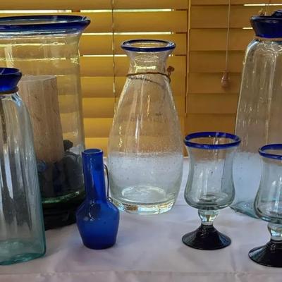 Hand Blown Glass ~Blue Rimmed 