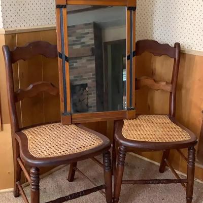 Antique Caned Chairs & Eastlake Mirror