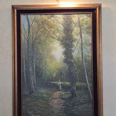 Signed Framed Oil Painting by W. Chapman with Wall Light