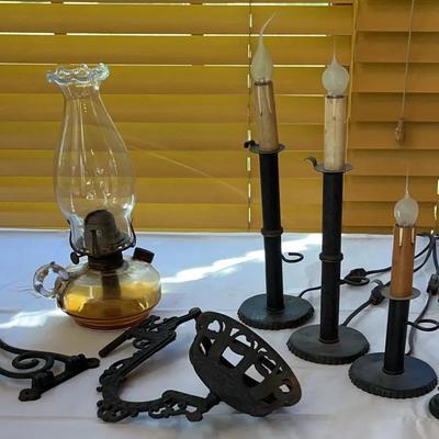 Electric Candles & Antique Oil Lamp