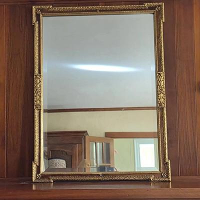 Framed Beveled Mirror & Brass Candle Sconces 