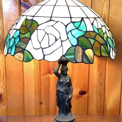 Beautiful Tiffany Style Lamp, Grecian Figural Base#1