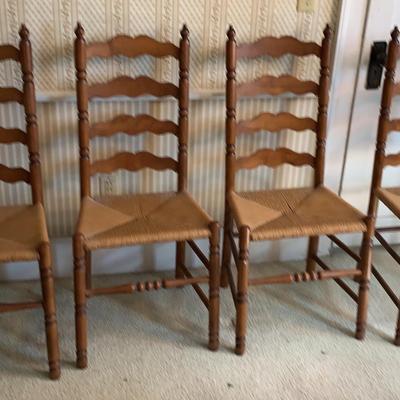 4~Cherry Ladder Back Chairs~Woven Rush Seats