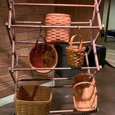 Longaberger Baskets on Antique Drying Rack