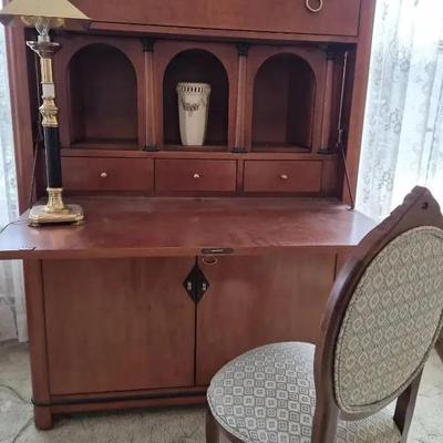 Solid Wood Writing Desk w/Storage, Lamp & Chair